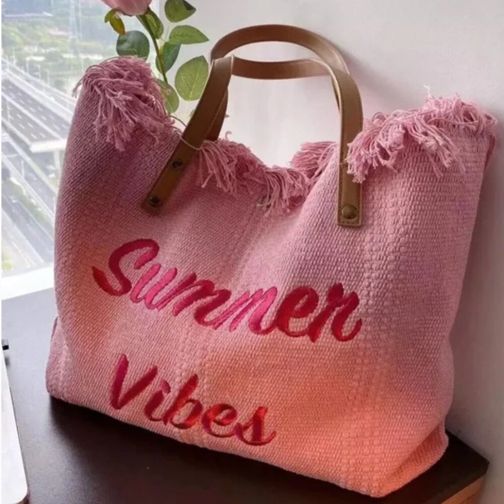 Luxe Vegan Leather Straps Summer Vibes Large Travel Beach Bag